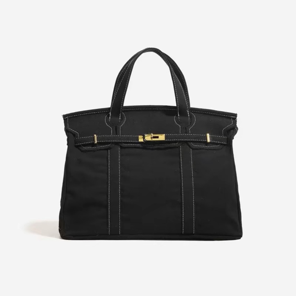 Vintage Stylish and Spacious Boatkin Bag in Black with Gold Buckle